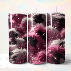 Cow Print Pink Glitter Tumbler Wrap, PNG Design, Western Black and White Cowhide Print, Sparkle 20 oz Skinny Tumbler Straight Digital Wrap