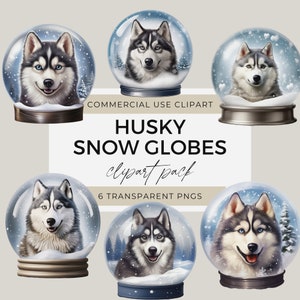 Husky Snow Globe Clipart, Clipart for Commercial Use, Cute Dog Clip Art, Transparent PNG, Christmas Clip Art, Siberian Husky Xmas