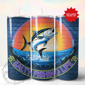 Plantilla de diseño de sublimación delgada de 20 oz para envolver vasos de pesca en agua salada, vida de pesca en alta mar para pescadores, regalo para él, descarga digital