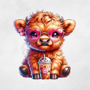 Cute Highland Cow Png, Sublimation Design, Coffee Addict Clipart, Cow Digital Image, Western Png, T-Shirt Design, Instant Download Png, DTF