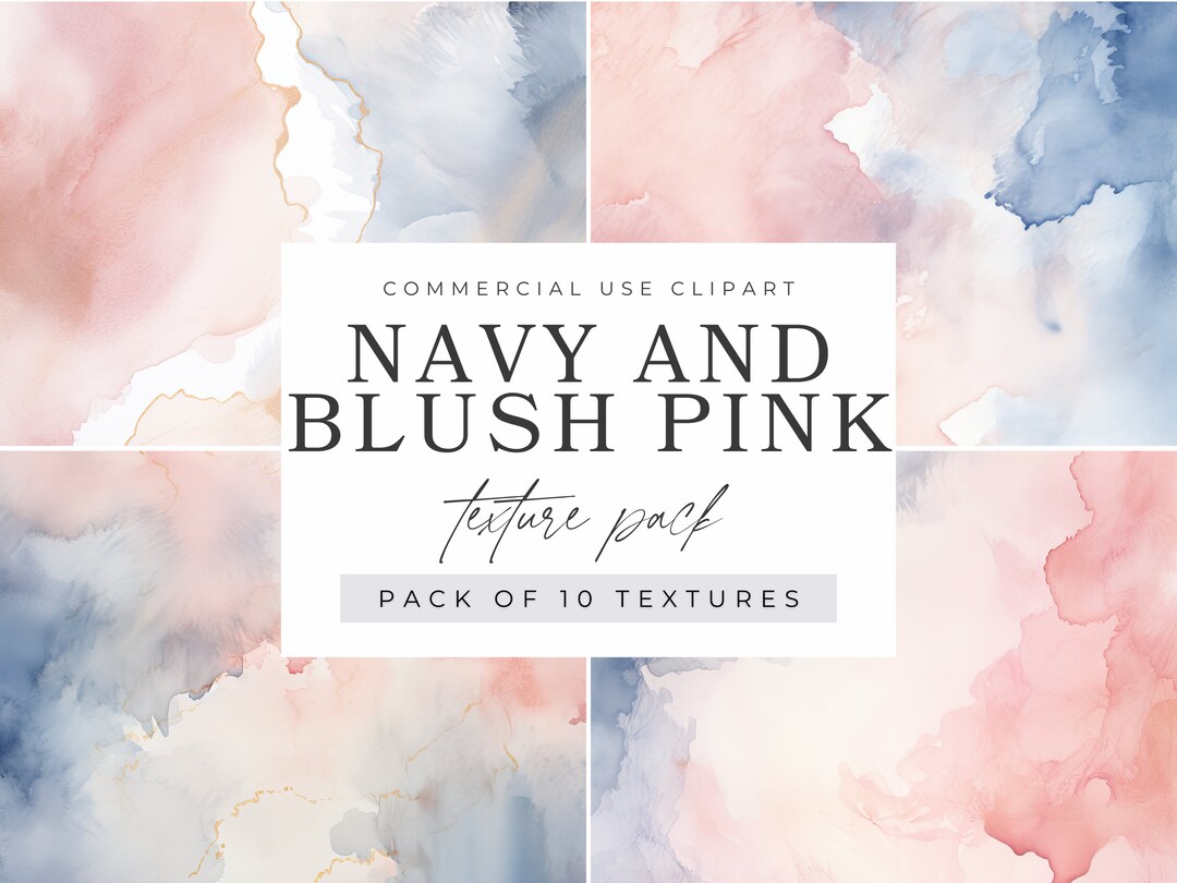 Navy and Blush Pink Texture Clipart Pack, Commercial Use, Watercolor ...