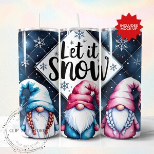 Let It Snow Gnome 20 Oz Skinny Tumbler Wrap, Christmas Gnome Sublimation Tumbler Design Template, Digital Download, Snowflake PNG design