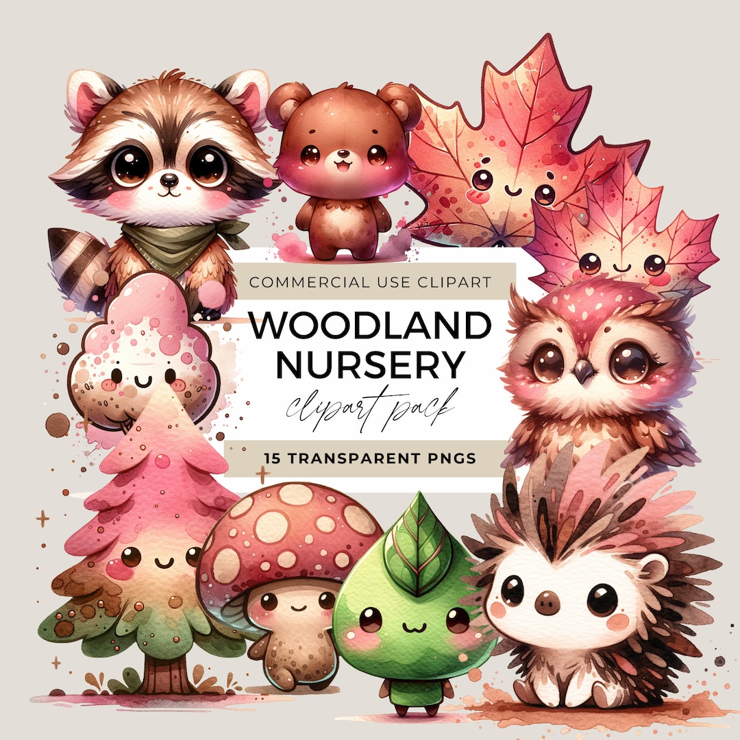 Baby Woodland Animals Clipart Bundle, Cute Nursery Art Bear, Fox ...