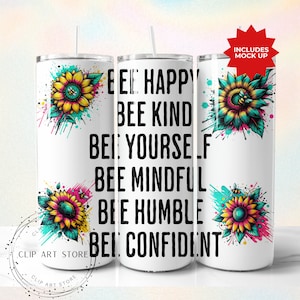Bee Affirmation Tumbler Wrap, 20oz Skinny Sublimation Tumbler Design, Inspirational Sublimation Wrap, Watercolor Bee Tumbler PNG Downloads