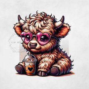 Cute Highland Cow Png, Sublimation Design, Coffee Addict Clipart, Cow Digital Image, Western Png, T-Shirt Design, Instant Download Png, DTF