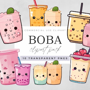 Kawaii Boba Clipart, Clipart for Commercial Use, Transparent PNG, Bubble Tea Clip Art, Kawaii Bubble Tea, Kawaii Food Clipart, Cute Boba Tea