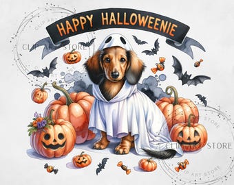 Happy Halloweenie Dachshund Png, Dog Mom Gift, Dachshund Lover, Halloween Gift, Wiener Png, Sausage Dog Png Doxie, Halloween Pumpkin