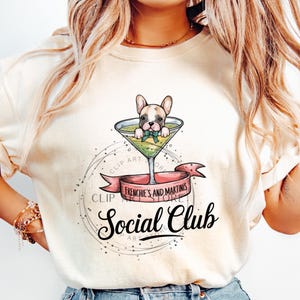 Frenchies und Martinis PNG, Martini Cocktail Liebhaber Frenchie PNG Digital Download, lustige Französische Bulldogge Social Club Sublimationsdesign