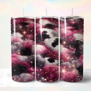 Cow Print Pink Glitter Tumbler Wrap, PNG Design, Western Black and White Cowhide Print, Sparkle 20 oz Skinny Tumbler Straight Digital Wrap