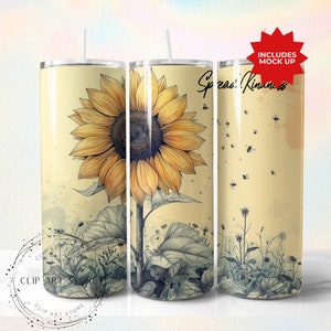 Spread Kindness Sunflower Bee Tumbler Wrap, 20oz Skinny Tumbler Sublimation Design, Download digitale PNG, SOLO DIGITALE istantaneo