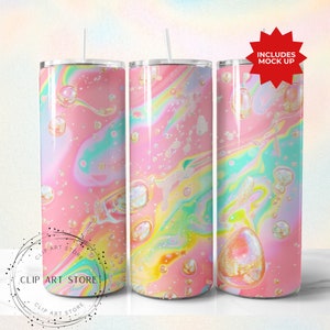 Rainbow Tumbler Wrap, Marble Neon Colors and Gold Glitter, 20oz Tumbler Sublimation Design PNG, Alcohol Ink Tumbler PNG File