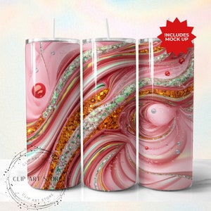 Rainbow Tumbler Wrap, Marble Neon Colors and Gold Glitter, 20oz Tumbler Sublimation Design PNG, Alcohol Ink Tumbler PNG File