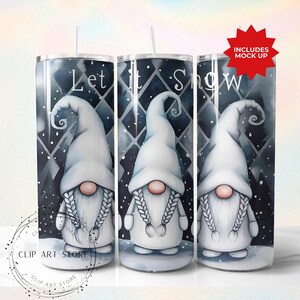 Let It Snow Gnome 20 Oz Skinny Tumbler Wrap, Christmas Gnome Sublimation Tumbler Design Template, Digital Download, Snowflake PNG design