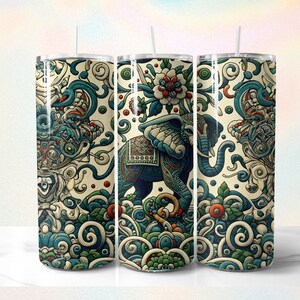 Embroidered Elephant 20 oz Skinny Tumbler Sublimation Design, Digital Download PNG, DIGITAL ONLY, Embroidery Mandala Elephant Tumbler Wrap