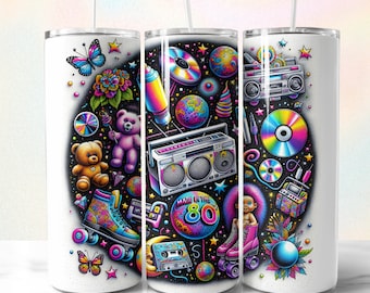 Retro Nostalgic Eighties 80s Baby Tumbler Wrap, 1980s Made Me, 20oz Tumbler Wrap, PNG Design, Instant Digital Download, Sublimation Tumbler