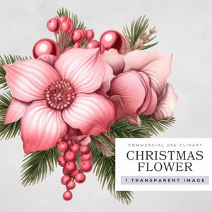 Clipart de flores de Natal, clipart para uso comercial, PNG de Natal, PNG transparente, florais de Natal, buquês de Natal, clipart de inverno