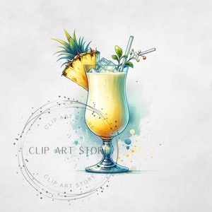 Pina Colada Cocktail Illustration PNG, Illustrative Designs, Benutzerdefinierte Signatur Cocktail-Design, Menü-Briefpapier, Aquarell Clipart