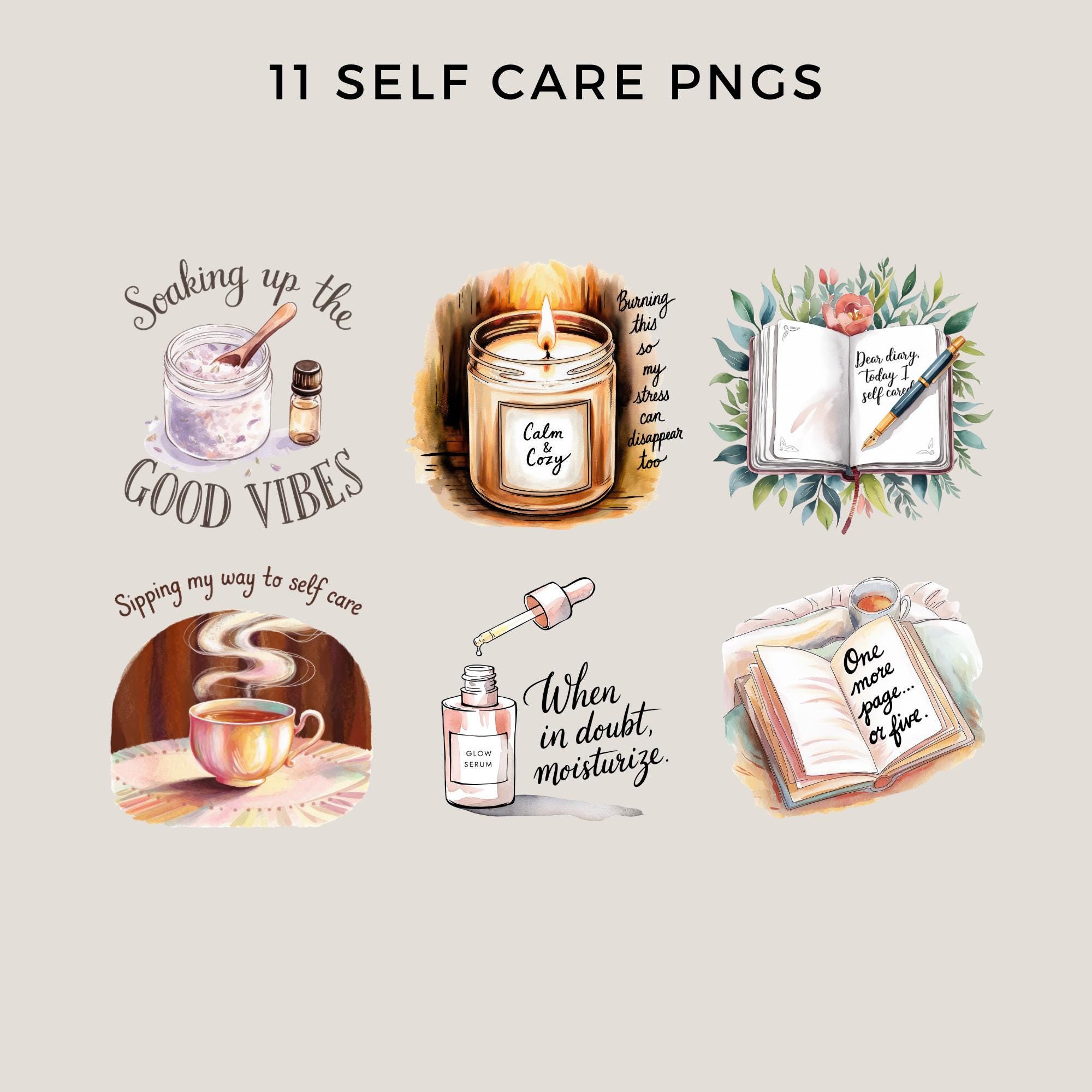 Watercolor Cozy Self Care Clipart Set, Spa Digital Stickers for ...
