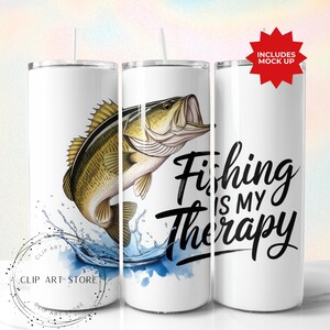 La pêche est ma thérapie 20 oz Skinny Tumbler Wrap, Sublimation Design, Téléchargement numérique, Funny Fisherman PNG, Design numérique, Achigan