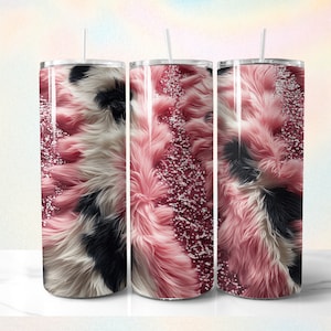 Cow Print Pink Glitter Tumbler Wrap, PNG Design, Western Black and White Cowhide Print, Sparkle 20 oz Skinny Tumbler Straight Digital Wrap