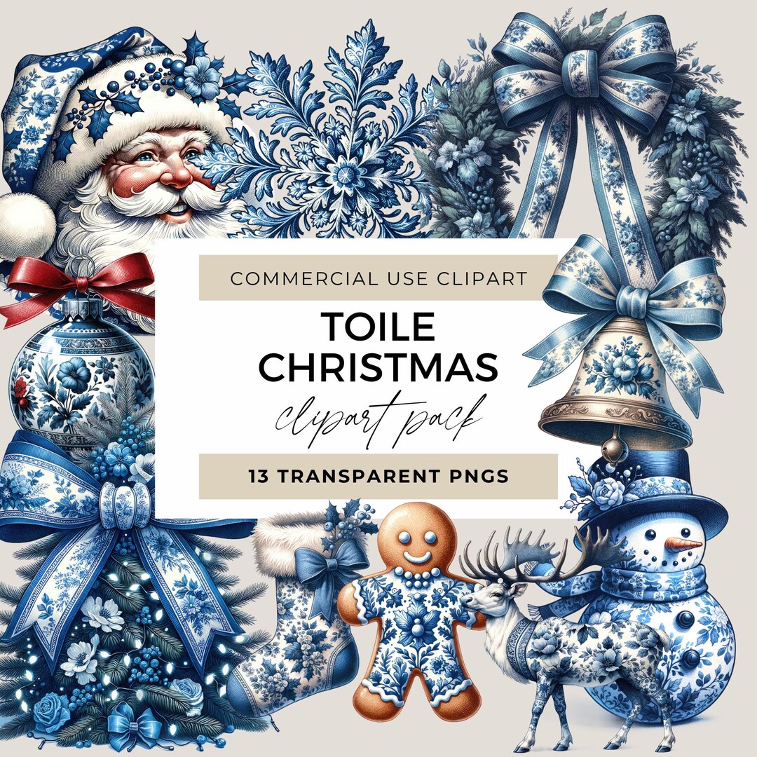 Toile Christmas Clipart Pack, Clip Art for Commercial Use, Christmas ...