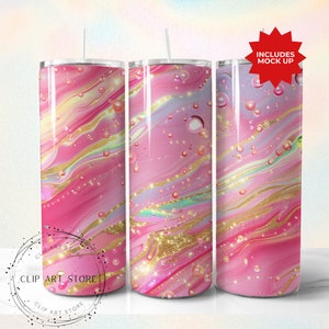 Rainbow Tumbler Wrap, Marble Neon Colors and Gold Glitter, 20oz Tumbler Sublimation Design PNG, Alcohol Ink Tumbler PNG File