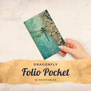 Dragonfly Junk Journal Folio Printables, 12 Piece Mix & Match Pocket, Floral Printable Ephemera, Paper Craft, Collage Sheet 11 x 8.5, JJ004
