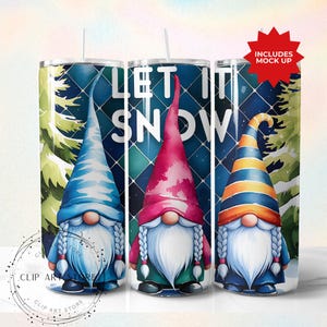 Let It Snow Gnome 20 Oz Skinny Tumbler Wrap, Christmas Gnome Sublimation Tumbler Design Template, Digital Download, Snowflake PNG design