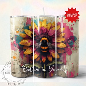 Bee Affirmation Tumbler Wrap, 20oz Skinny Sublimation Tumbler Design, Inspirational Sublimation Wrap, Watercolor Bee Tumbler PNG Downloads