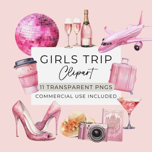 Clipart di viaggio per ragazze, acquerello, clipart per uso commerciale, clip art per ragazze alla moda, PNG trasparente, vacanze estive, viaggio su strada