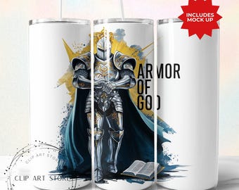 Rüstung Gottes Tumbler Wrap, christlicher Tumbler PNG, Glaube Sublimationsbecher Design, Bibel Vers 20 oz Skinny Tumbler