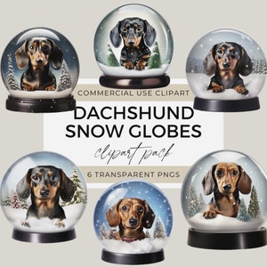Dackel Schneekugel Clipart, Clipart für kommerzielle Nutzung, süße Hund Clip Art, transparentes PNG, Weihnachtsclip Art, Doxie Weihnachten, Weiner