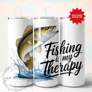 La pêche est ma thérapie 20 oz Skinny Tumbler Wrap, Sublimation Design, Téléchargement numérique, Funny Fisherman PNG, Design numérique, Doré
