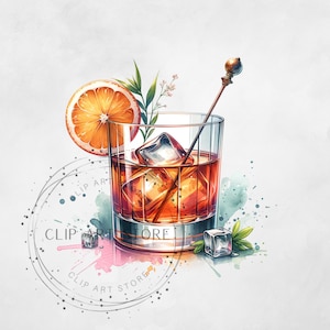 Old Fashioned Cocktail Illustration PNG, Illustrative Designs, Benutzerdefinierte Signatur Cocktail-Design, Menü-Briefpapier, Aquarell Clipart