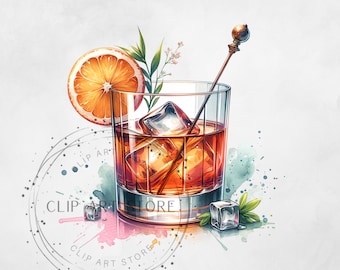 Old Fashioned Cocktail Illustration PNG, Illustrative designs, Custom Signature Cocktail Design, Menu Stationery, Watercolor Clipart