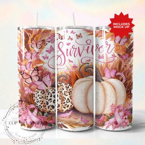 Pink Pumpkin Ribbon Awareness Breast Cancer Survivor Tumbler Wrap 20 oz Skinny Tumbler Sublimation Design Digital Download PNG Instant