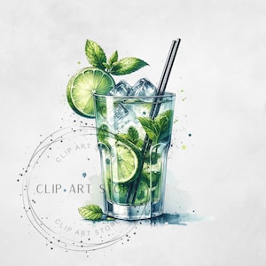 Mojito Cocktail Illustration PNG, Illustrative Designs, Benutzerdefinierte Signatur Cocktail-Design, Menü-Briefpapier, Aquarell Clipart