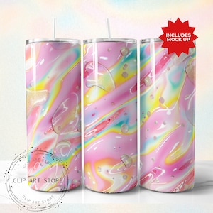 Rainbow Tumbler Wrap, Marble Neon Colors and Gold Glitter, 20oz Tumbler Sublimation Design PNG, Alcohol Ink Tumbler PNG File