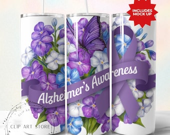 Envoltorio para vaso de concientización sobre la enfermedad de Alzheimer, archivo PNG de vaso delgado de 20 oz, diseño de sublimación Forget Me Not, guerrero de la enfermedad de Alzheimer