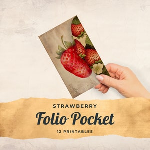 Strawberry Junk Journal Folio Printables, 12 Piece Mix & Match Pocket, Strawberries Ephemera, Paper Craft, Collage Sheet 11 x 8.5, JJ002