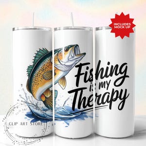 La pêche est ma thérapie 20 oz Skinny Tumbler Wrap, Sublimation Design, Téléchargement numérique, Funny Fisherman PNG, Design numérique, Peacock Bass