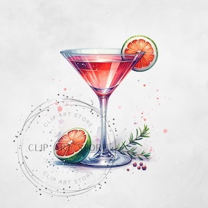Cosmopolitan Cocktail Illustration PNG, Illustrative Designs, Benutzerdefinierte Signatur Cocktail-Design, Menü-Briefpapier, Aquarell Clipart
