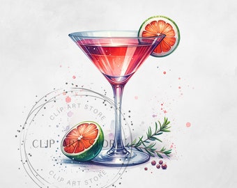 Cosmopolitan Cocktail Illustration PNG, Illustrative designs, Custom Signature Cocktail Design, Menu Stationery, Watercolor Clipart
