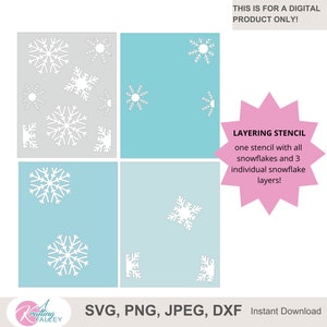 Estêncil de floco de neve Arquivo SVG Estêncil de várias camadas arquivo de corte digital vários estêncil de flocos de neve para fazer cartões Estêncil para diário de arte