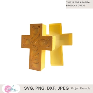 Korsask med virvlar SVG för dopgodis religiösa digitala filer 3D-korsask med virvlar med dekorativa lager