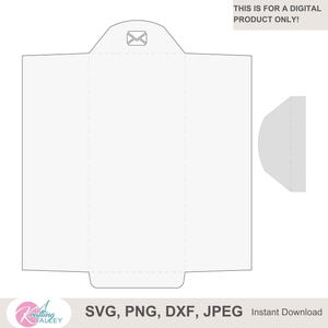 May include: A white envelope template with a flap and an envelope icon. The image includes the text "THIS IS FOR A DIGITAL PRODUCT ONLY!" and "SVG, PNG, DXF, JPEG Instant Download".
