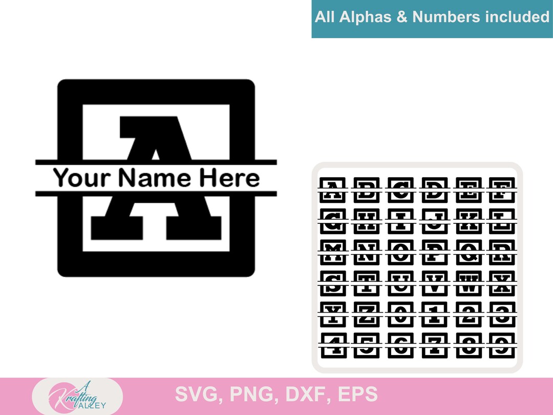Block Split Monogram Alphabets and Numbers SVG PNG Split Monogram ...
