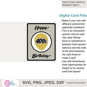 Happy 40th Birthday card SVG balloon SVG greeting card template PNG layered interactive spinner card digital cutting file multi layer