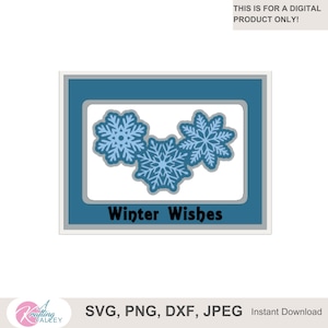 Winterwensen Kerstkaart SVG winterseizoen SVG wenskaartsjabloon PNG gelaagd interactief spinnerkaartbestand met meerdere lagen sneeuwvlokken