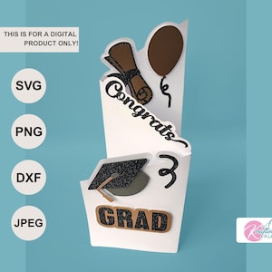 Congrats Grad tri-fold greeting card SVG Graduation card digital template multi layered card pop up card grad cap grad scroll and streamers